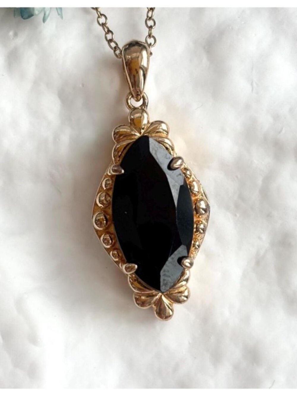 Onyx Marquise Cut Vermeil Sterling Silver 925 Vintage Pendant Necklace - 18"